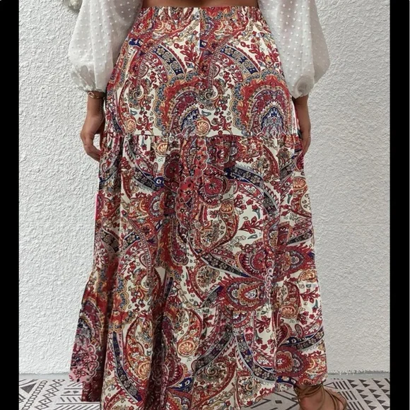 Boho Gypsy Plus Size Floral Paisleys Print Skirt - Picture 8 of 8